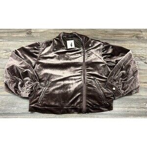 Very J  Mocha Brown Velour Moto Jacket Size MED Long Sleeve Zip Up NWT